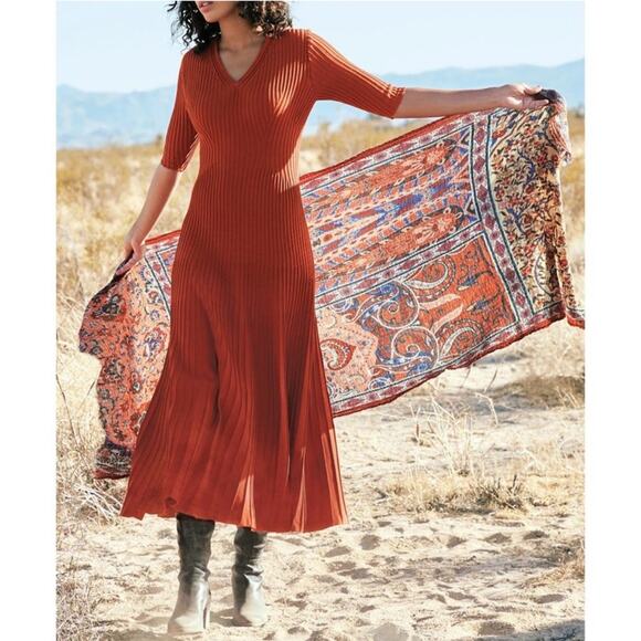 Peruvian Connection Turino Rust Ribbed Maxi Dress - Picture 2 of 7